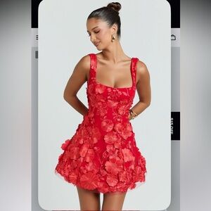 Showpo SIENNA MINI DRESS 3D Floral Fit And Flare Dress in Red